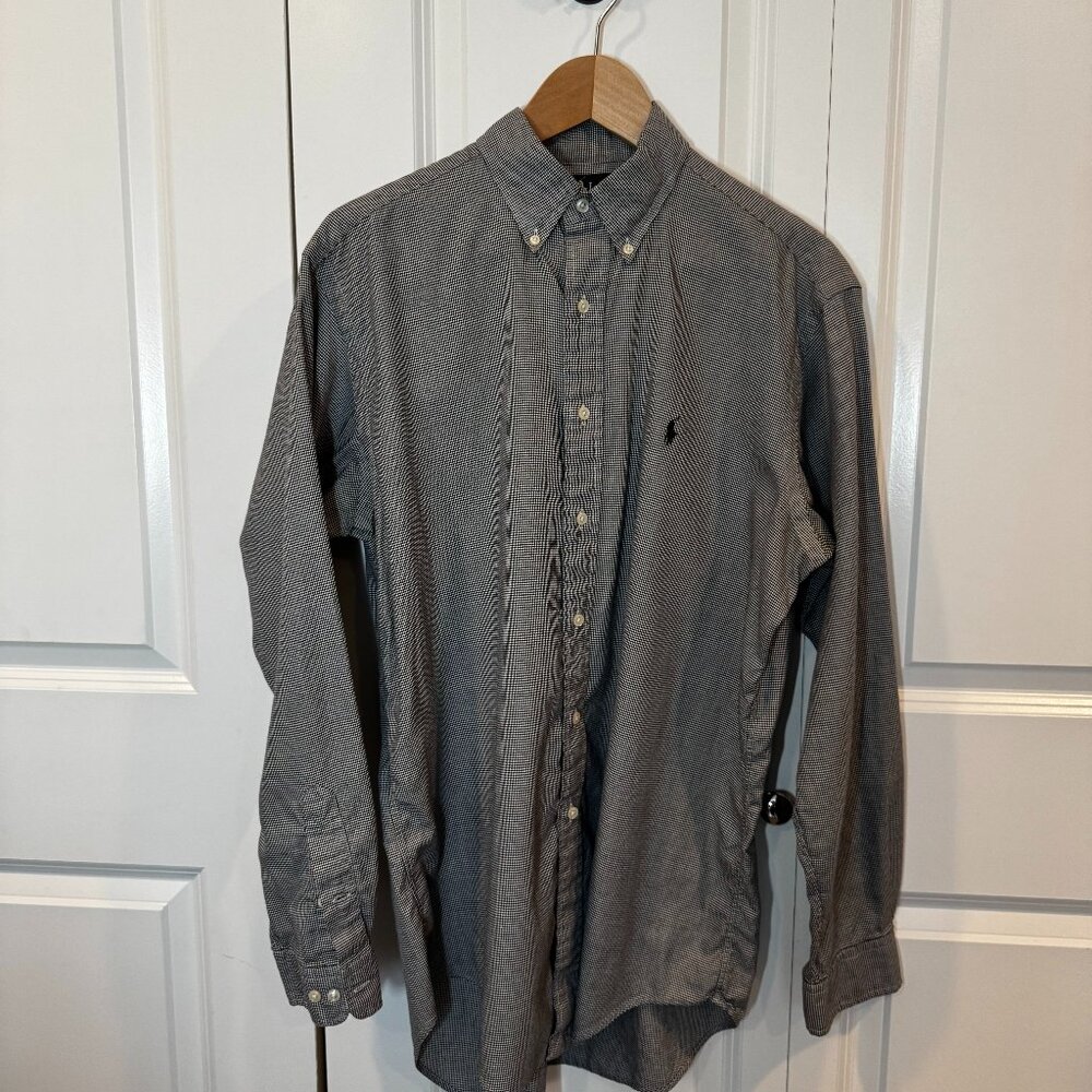 Men's Brown, Black and White Mini Check Ralph Lauren button down 15 1/2 34/35
